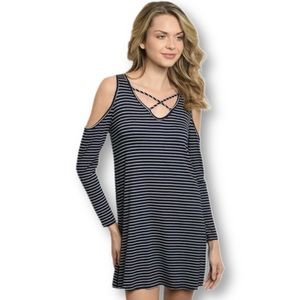 Cold Shoulder Stripe Cut Out Mini Dress Dark Gray